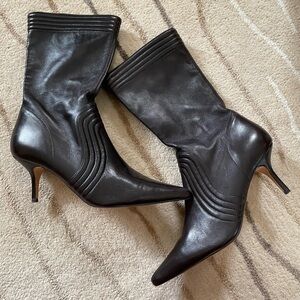 Max Studio Chocolate Brown Kitten Heel Leather Boots